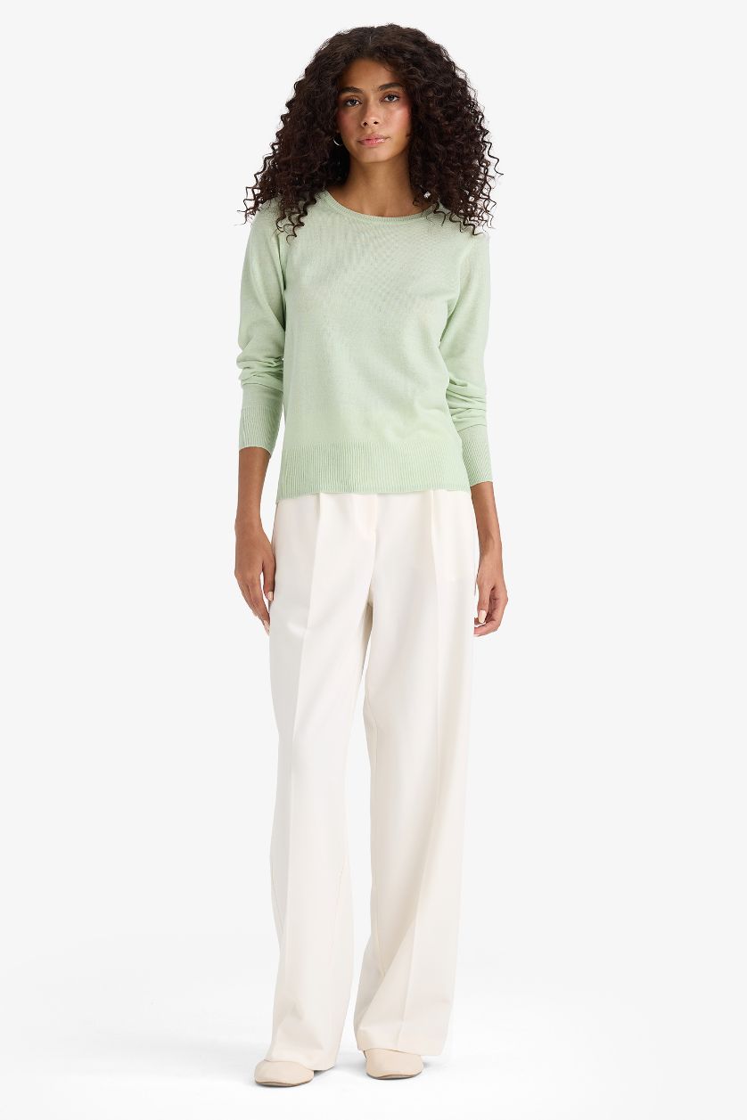 حريمي نعناع بلوفر تريكو بيزك قصة عادية برقبة مستديرة