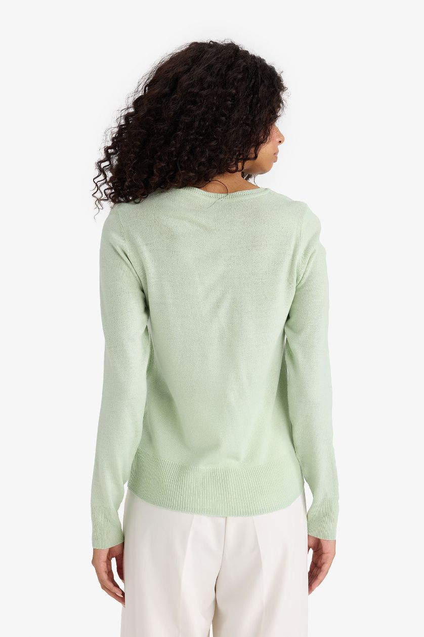 حريمي نعناع بلوفر تريكو بيزك قصة عادية برقبة مستديرة