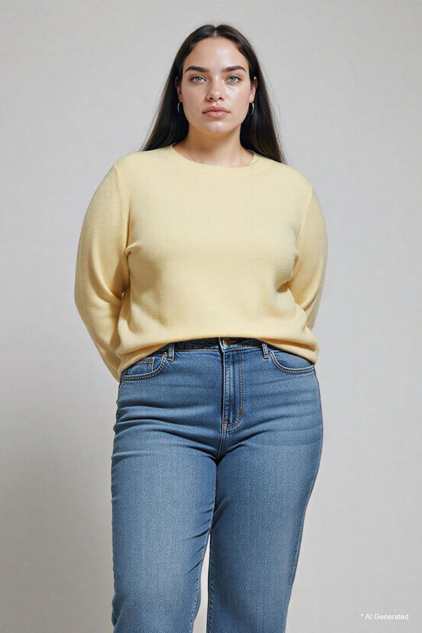 Kadın Açık Sarı Regular Fit Bisiklet Yaka Yün Karışımlı Triko Kazak