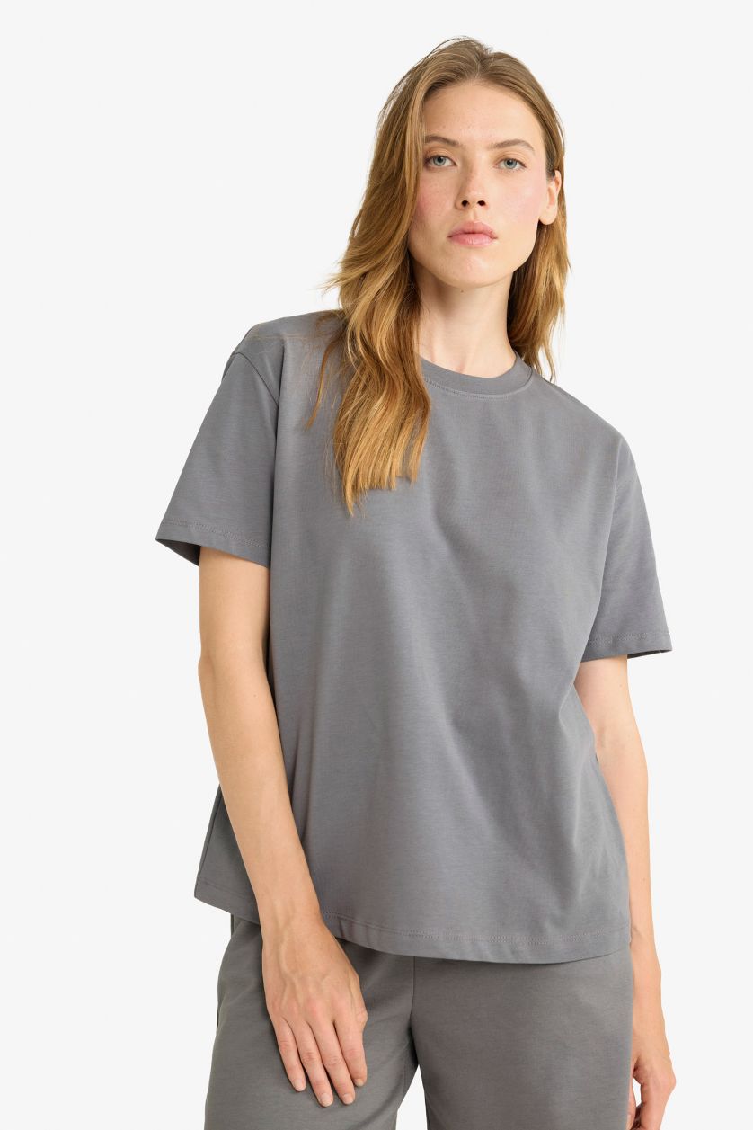 WOMAN Anthracite Regular Fit Crew Neck Basic Premium T-Shirt