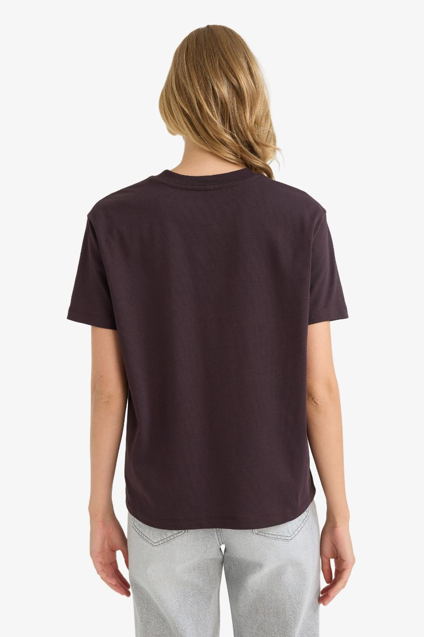 نساء بني Regular Fit Crew Neck Basic Premium T-Shirt