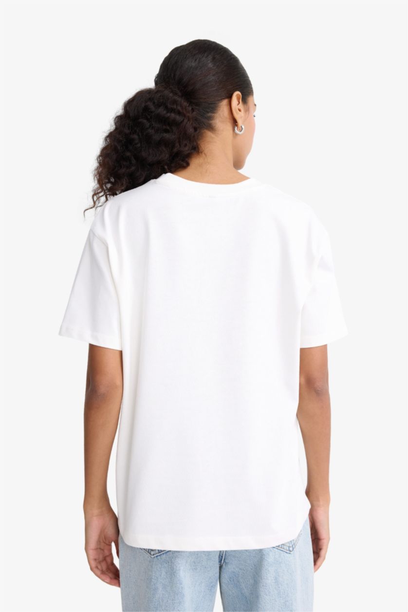 FEMME Écru T-shirt basique à col rond et manches courtes