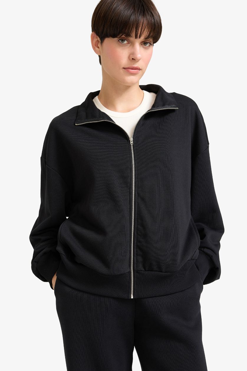 FEMME Noir Sweat zippé basique Coupe régulière