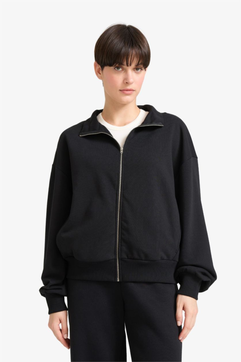FEMME Noir Sweat zippé basique Coupe régulière