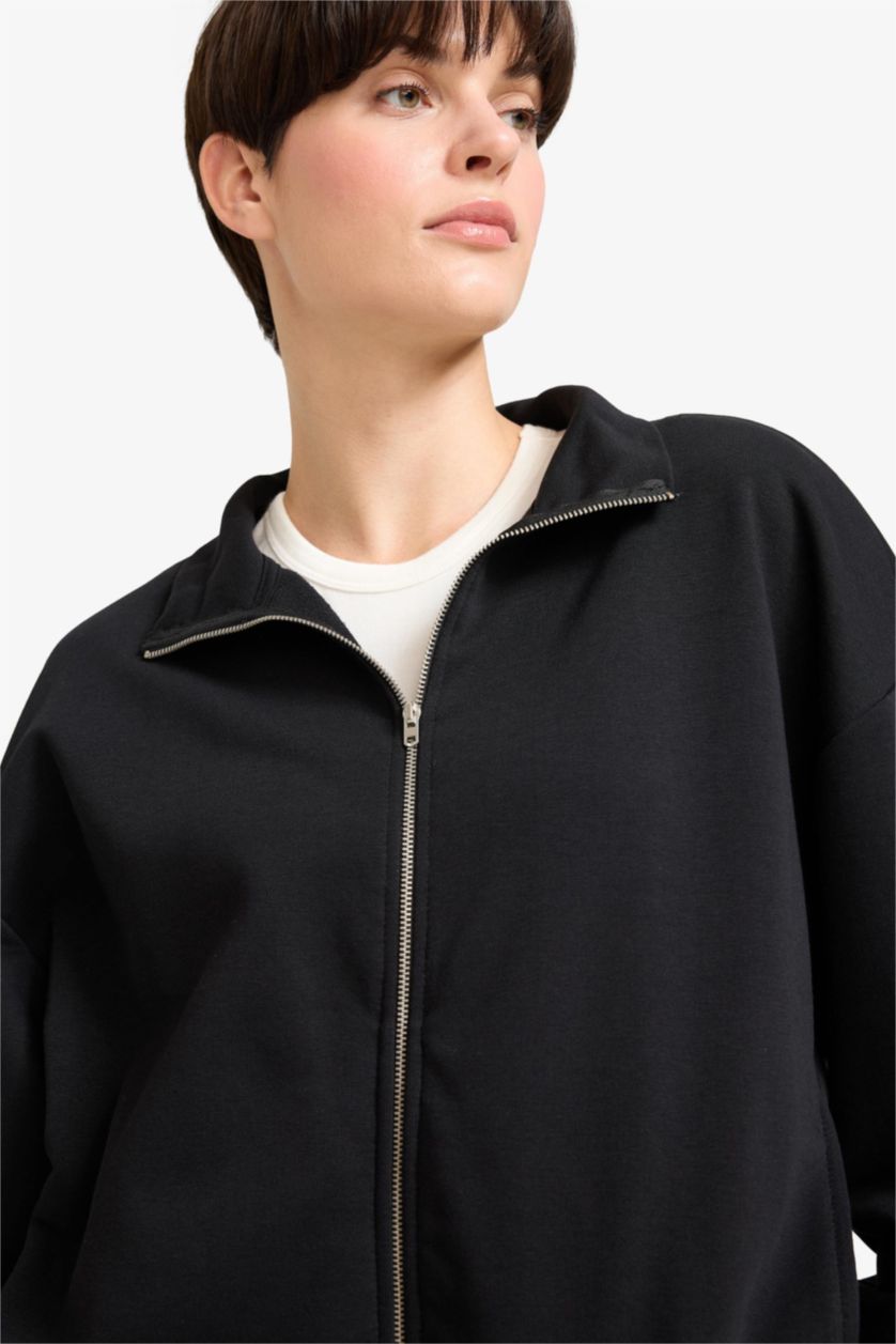 FEMME Noir Sweat zippé basique Coupe régulière