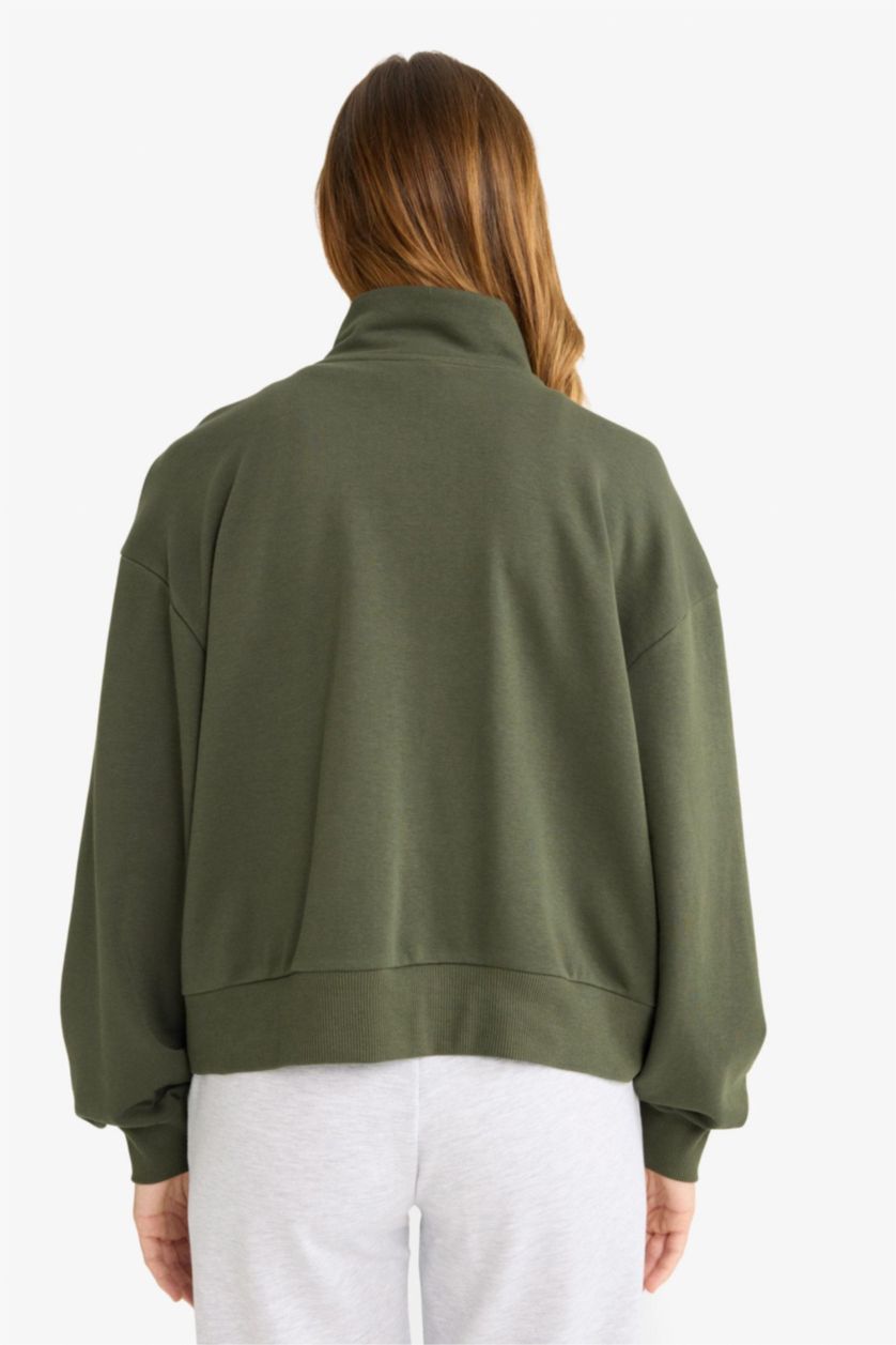 FEMME Kaki Foncé Cardigan zippé basique Coupe régulière