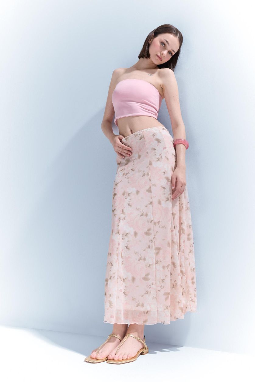 Женщины Розовый Юбка макси стандартной посадки из тюля с цветочным принтом