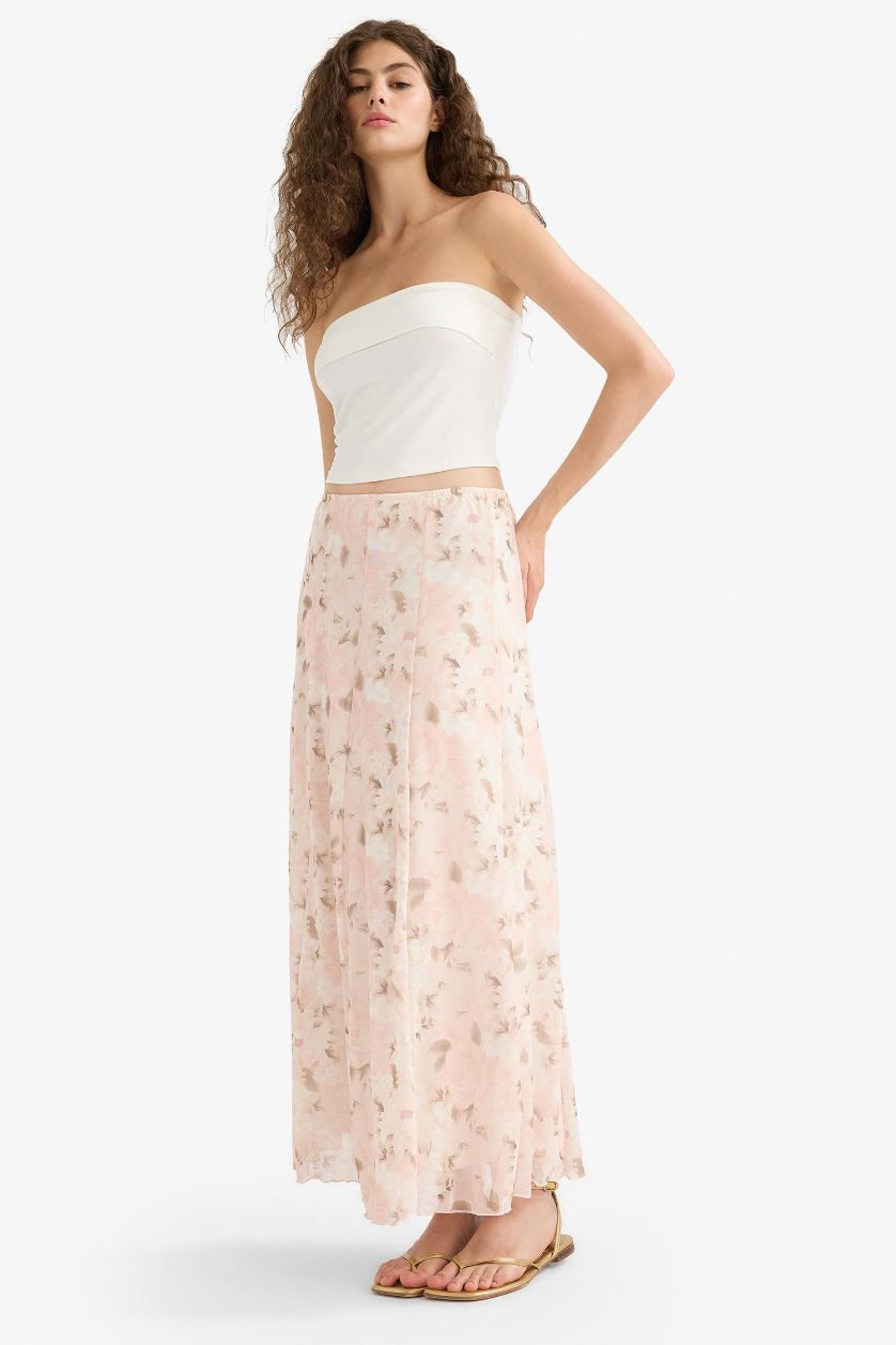 Женщины Розовый Юбка макси стандартной посадки из тюля с цветочным принтом