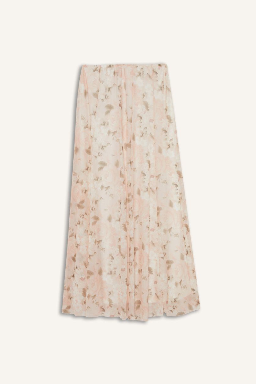 Женщины Розовый Юбка макси стандартной посадки из тюля с цветочным принтом