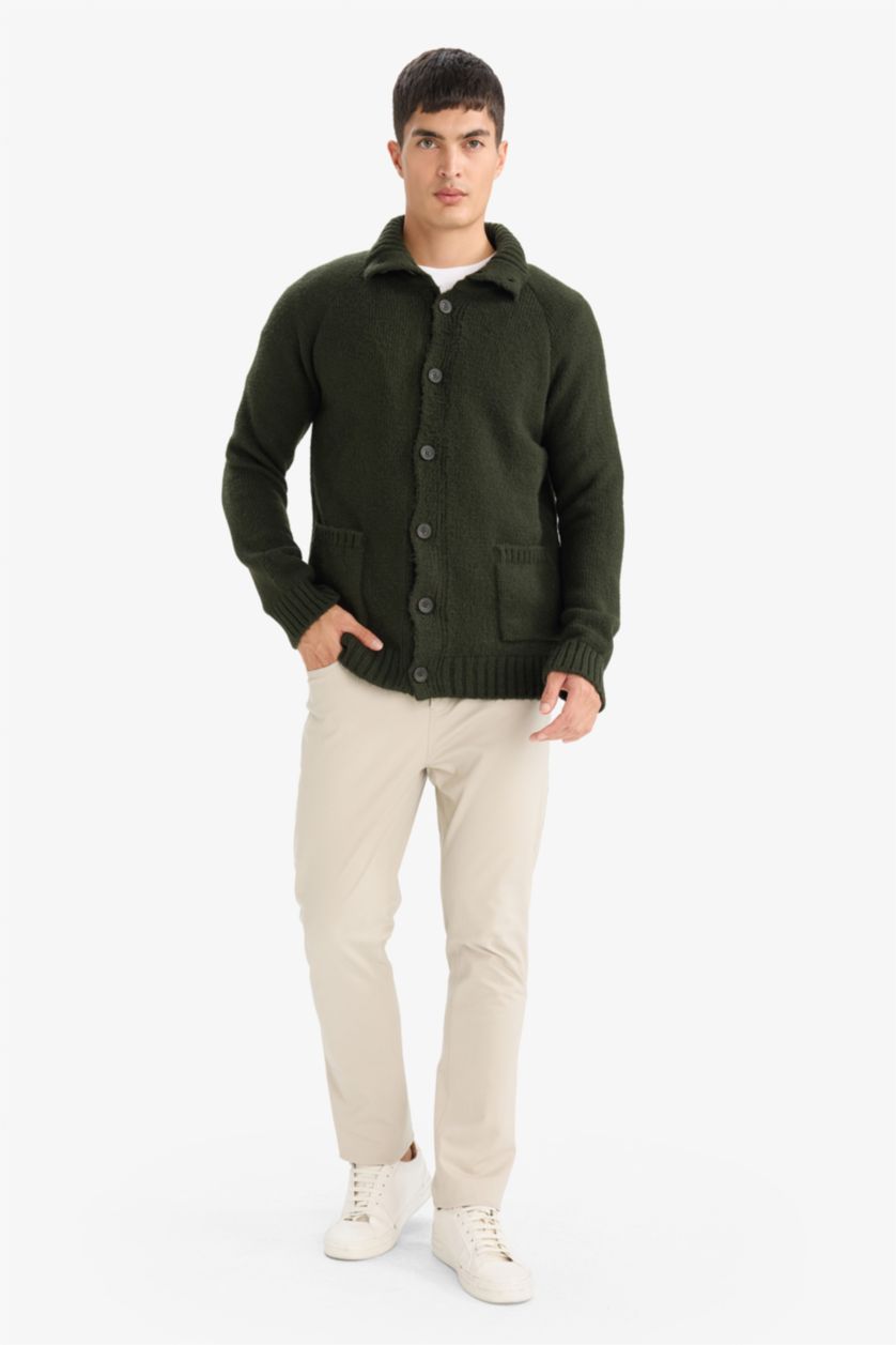 MAN Dark Khaki Standard Fit Half Turtleneck Knitwear Cardigan
