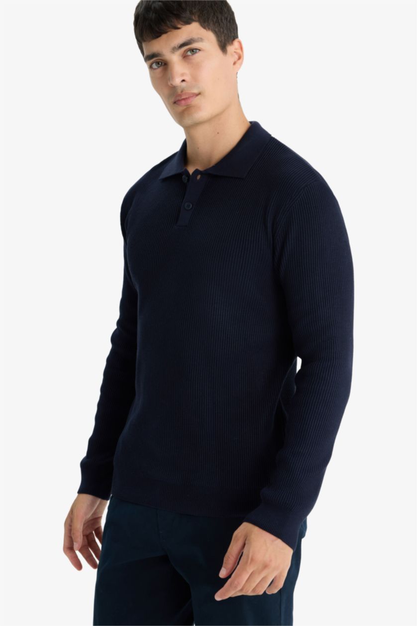 Мужчины Синий Пуловер поло стандартного кроя