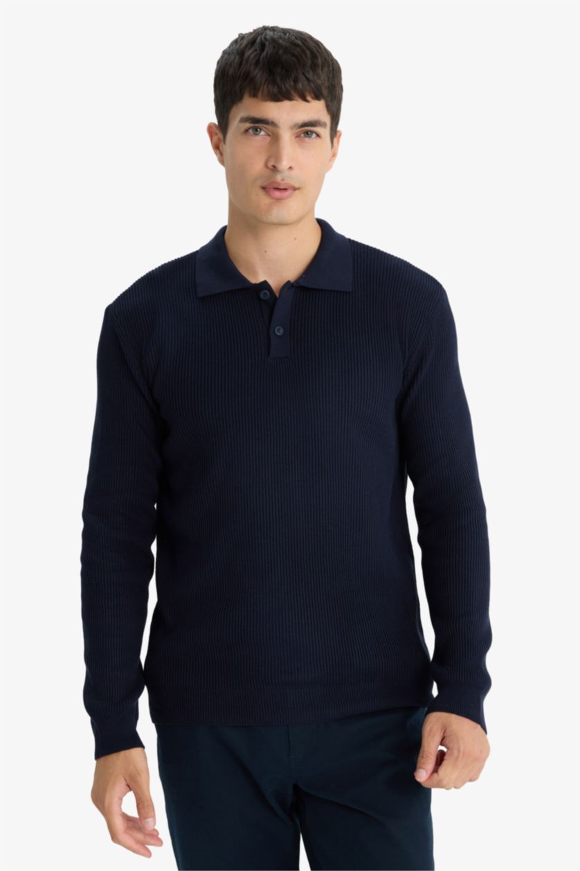 Мужчины Синий Пуловер поло стандартного кроя