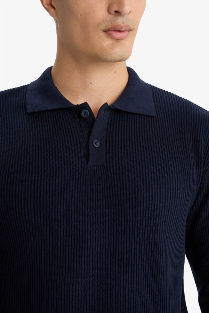 Мужчины Синий Пуловер поло стандартного кроя