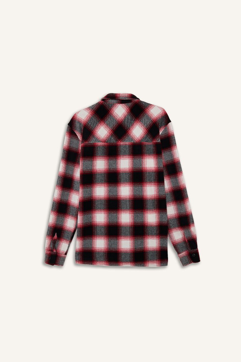 HOMME Bordeaux Chemise en flanelle à carreaux manches longues Coupe régulière