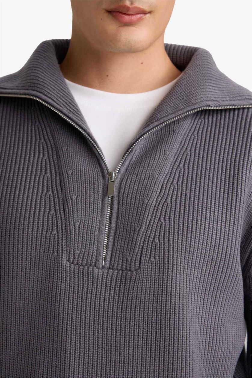 Мужчины Серый Трикотажный свитер на молнии