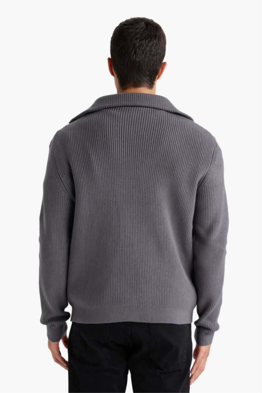 Мужчины Серый Трикотажный свитер на молнии