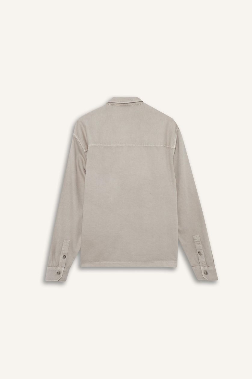 Man Grey Boxy Fit Polo Neck Twill Long Sleeve Shirt