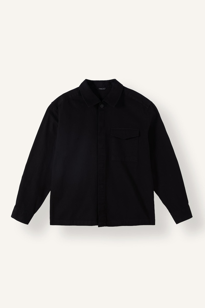 Erkek Siyah %100 Pamuk Boxy Fit Basic Gömlek Ceket