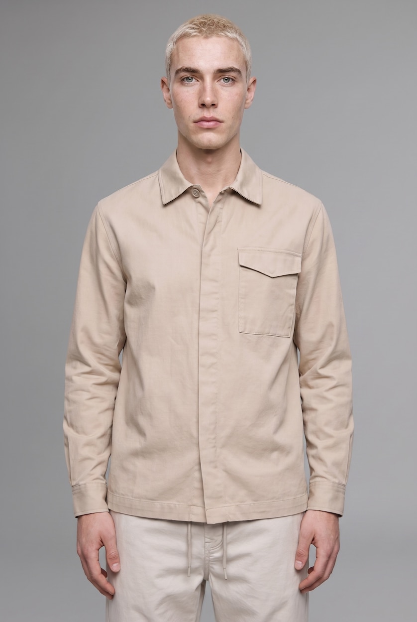 Men Light Grey Single Pocket Boxy Fit Shirt Jacket