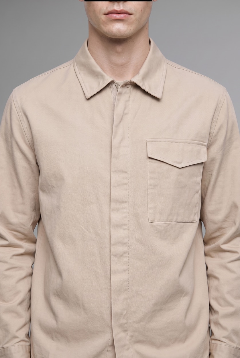 Men Light Grey Single Pocket Boxy Fit Shirt Jacket