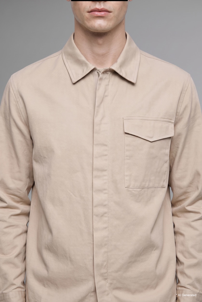 رجال رمادي فاتح Boxy Fit Basic 100% Cotton Shirt Jacket with Pocket