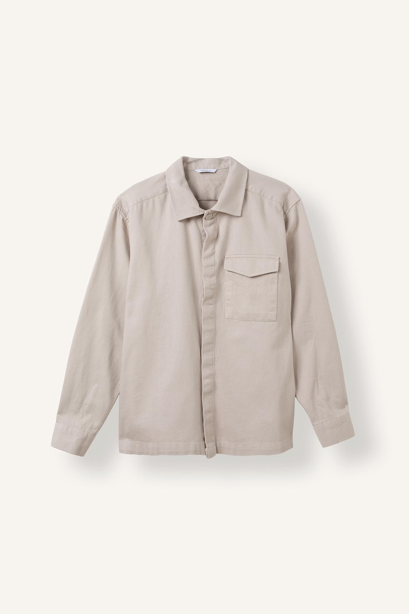 Men Light Grey Single Pocket Boxy Fit Shirt Jacket