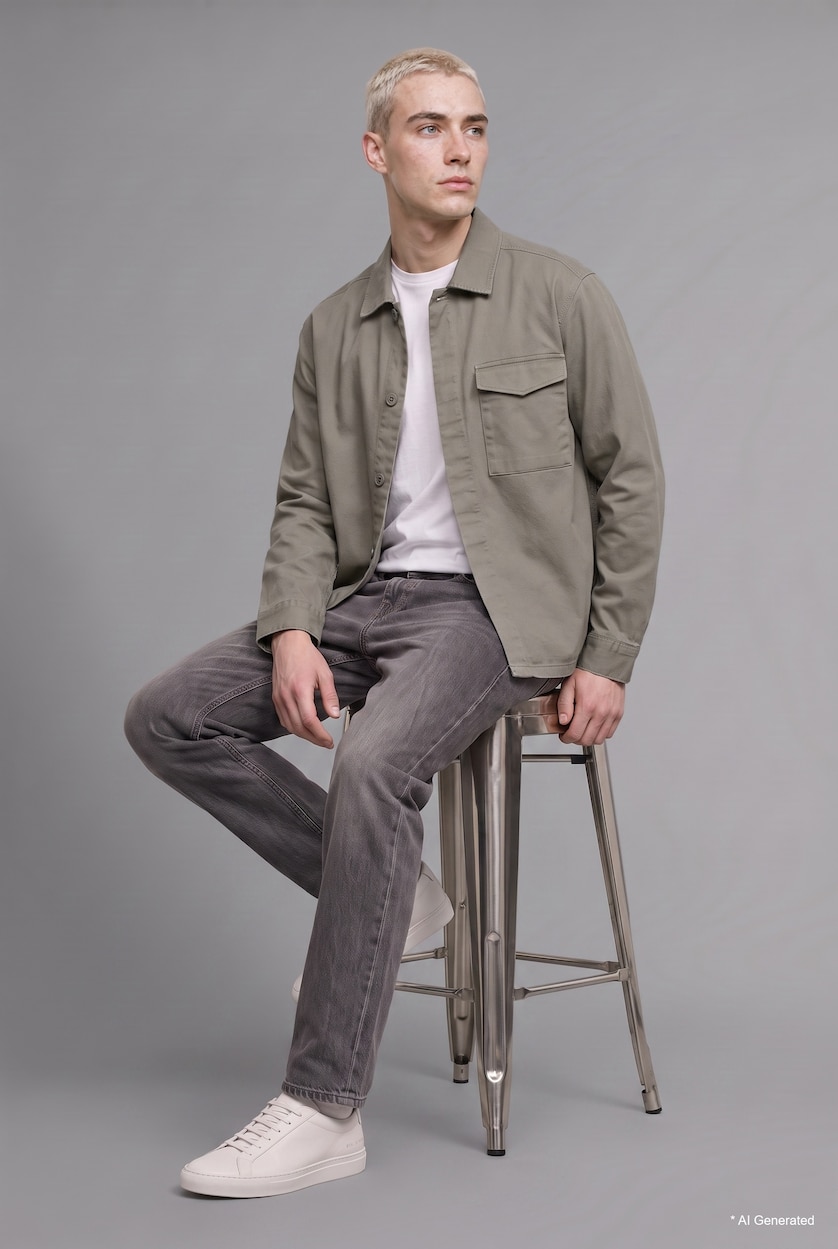 MAN Light Khaki Boxy Fit 100% Cotton Basic Shirt Jacket with Pocket