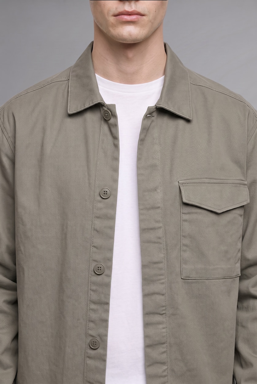 Man Light Khaki Boxy Fit Overshirt