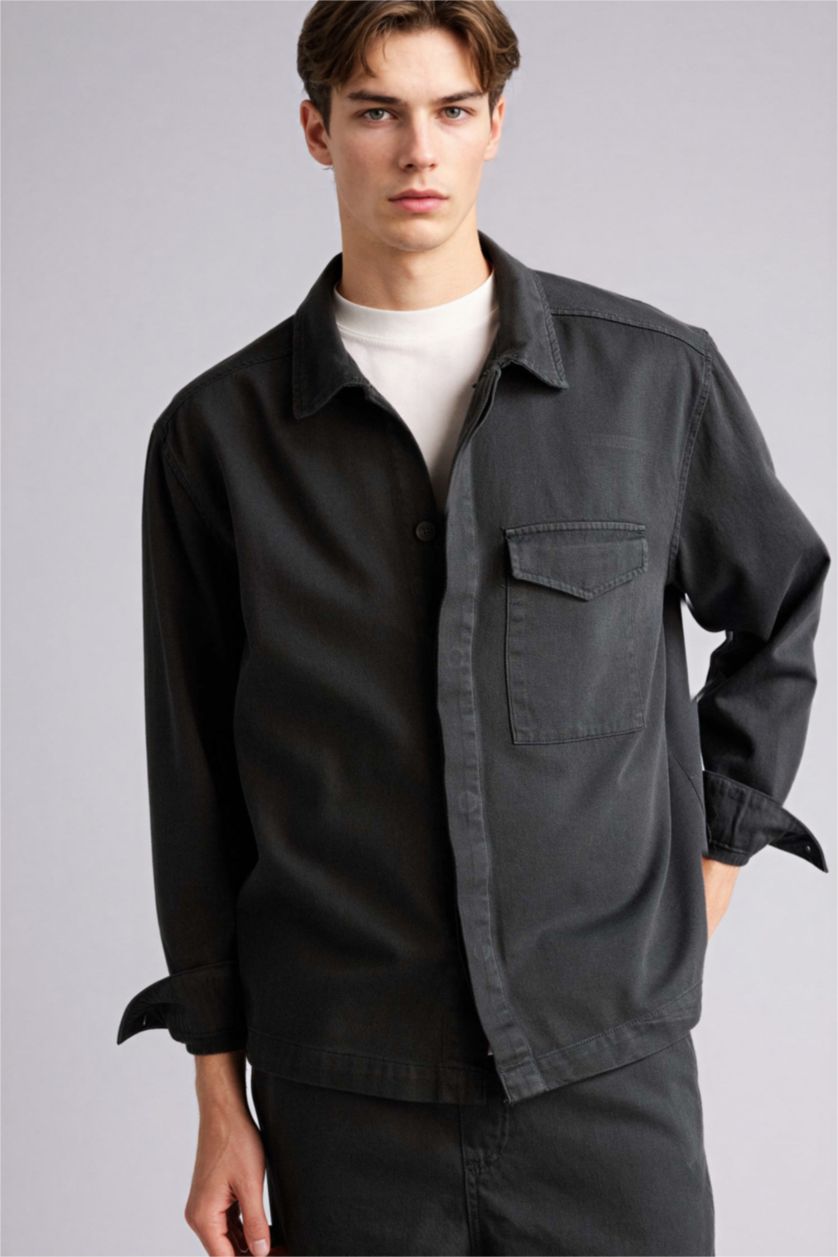 Man Anthracite Boxy Fit Long Sleeve Overshirt