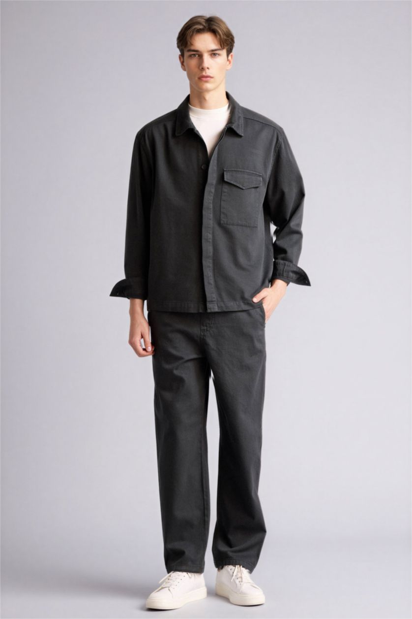 Man Anthracite Boxy Fit Long Sleeve Overshirt