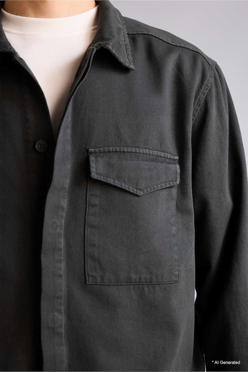 Men Anthracite Boxy Fit Long Sleeve Overshirt