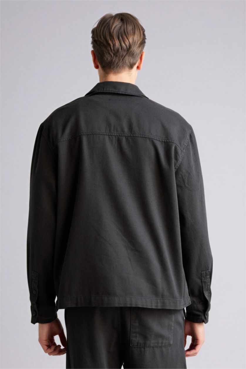 Man Anthracite Boxy Fit Long Sleeve Overshirt