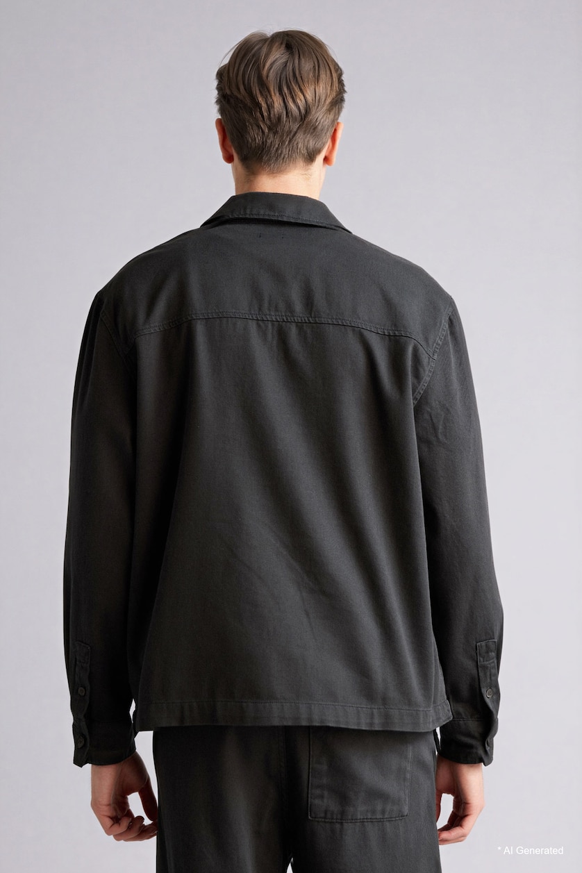 Men Anthracite Boxy Fit Long Sleeve Overshirt