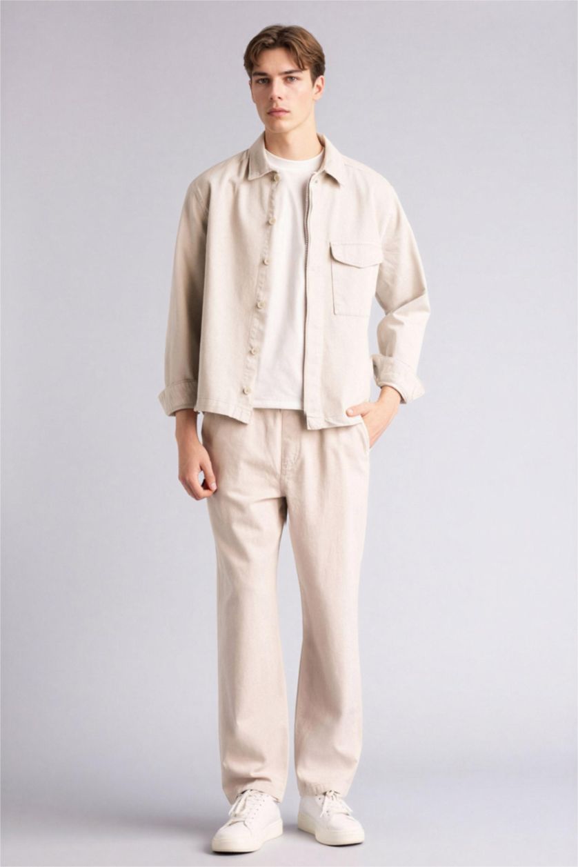 Erkek Taş %100 Pamuk Boxy Fit Gömlek