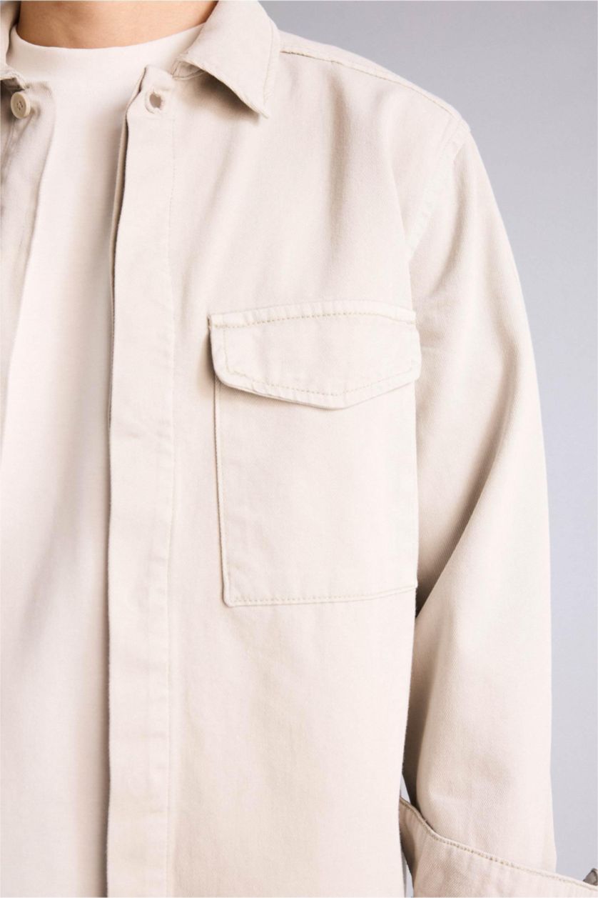 Erkek Taş %100 Pamuk Boxy Fit Gömlek