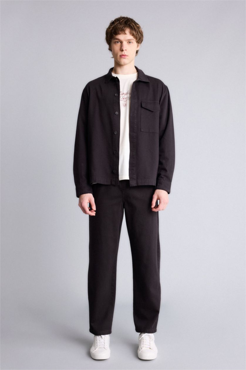 Man Brown Boxy Fit Long Sleeve Overshirt