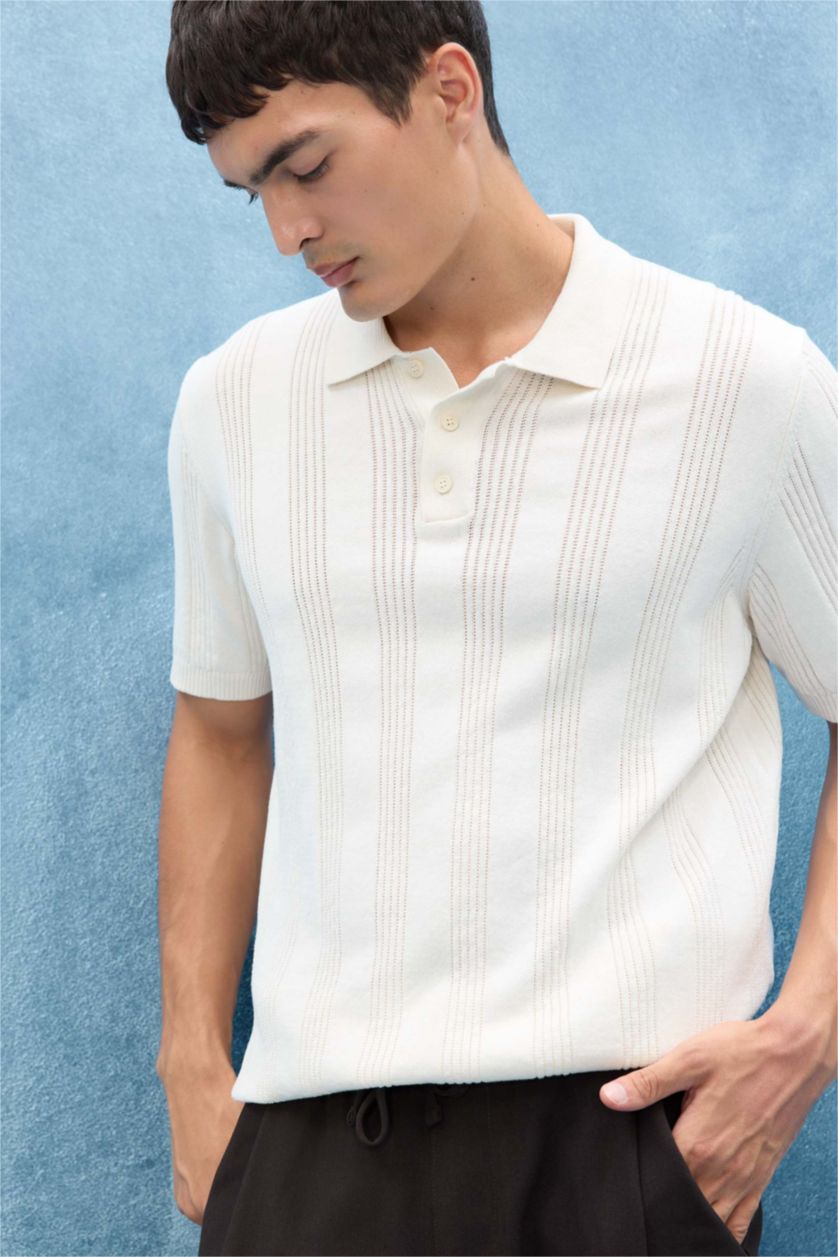 Erkek Ekru %100 Pamuk Polo Tişört