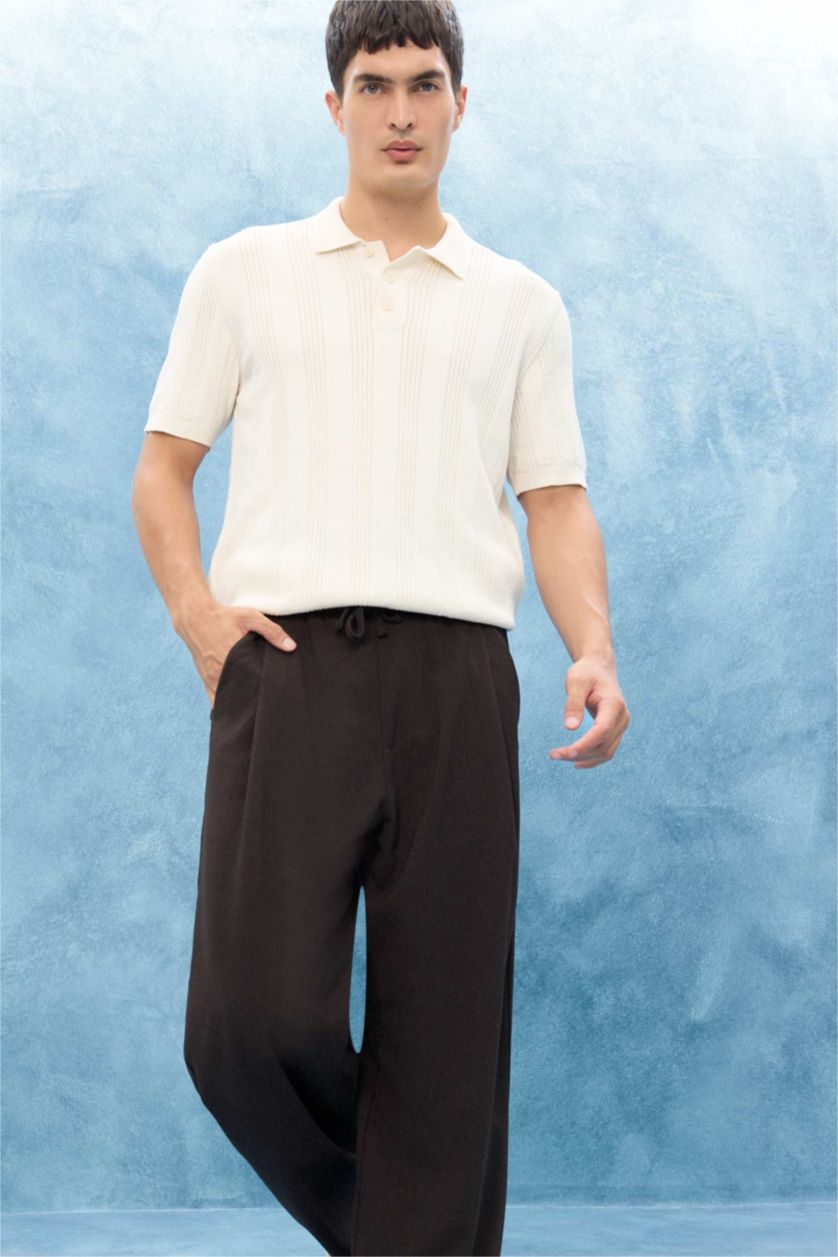 Erkek Ekru %100 Pamuk Polo Tişört