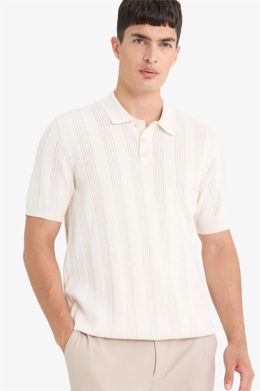 Erkek Ekru %100 Pamuk Polo Tişört