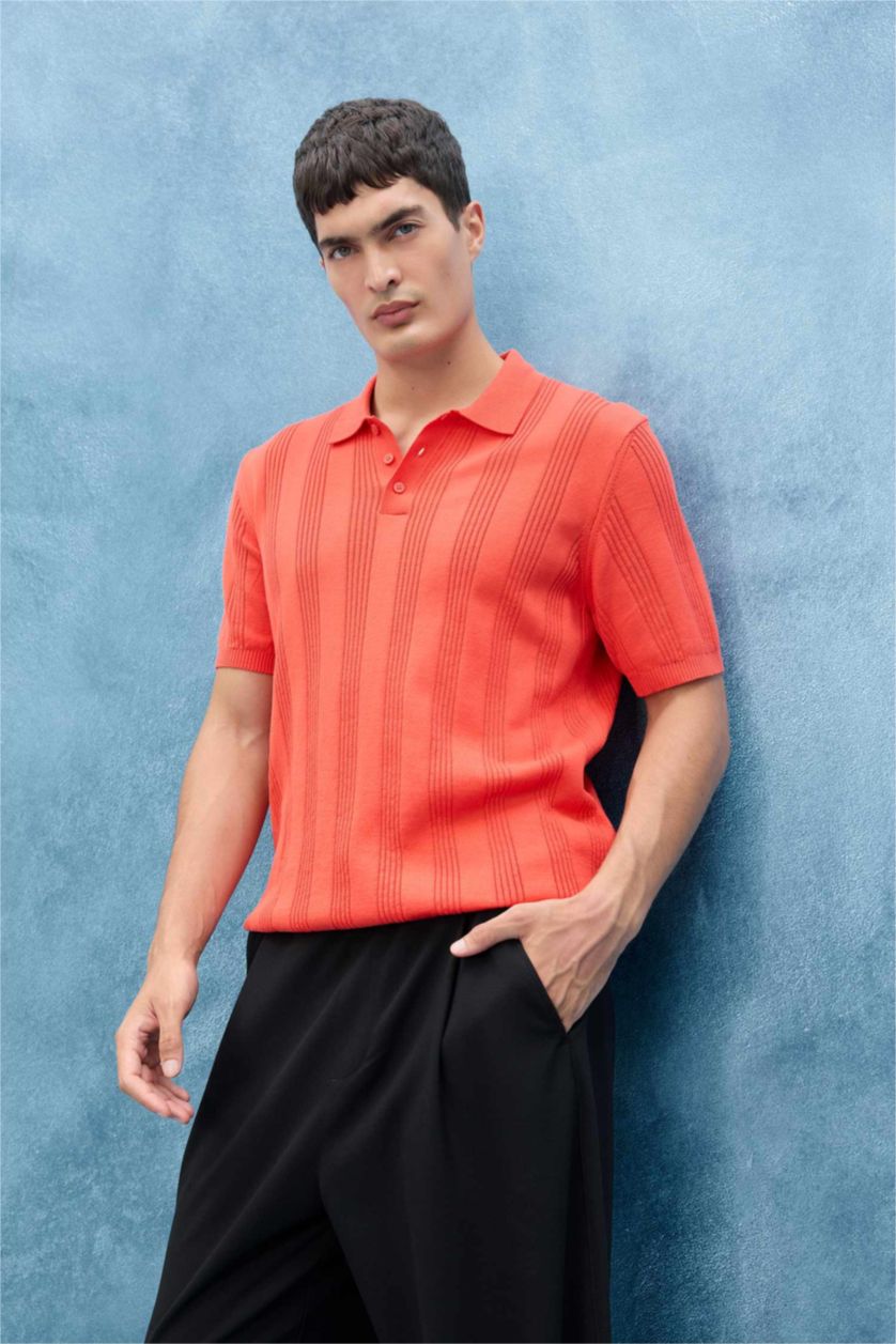 Erkek Turuncu %100 Pamuk Polo Tişört