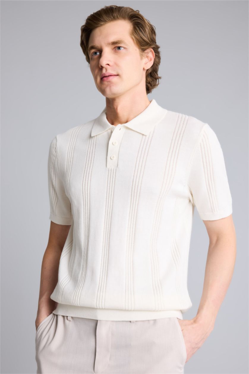 Мужчины Бежевый Standard Fit Knitwear Short Sleeve Polo T-Shirt