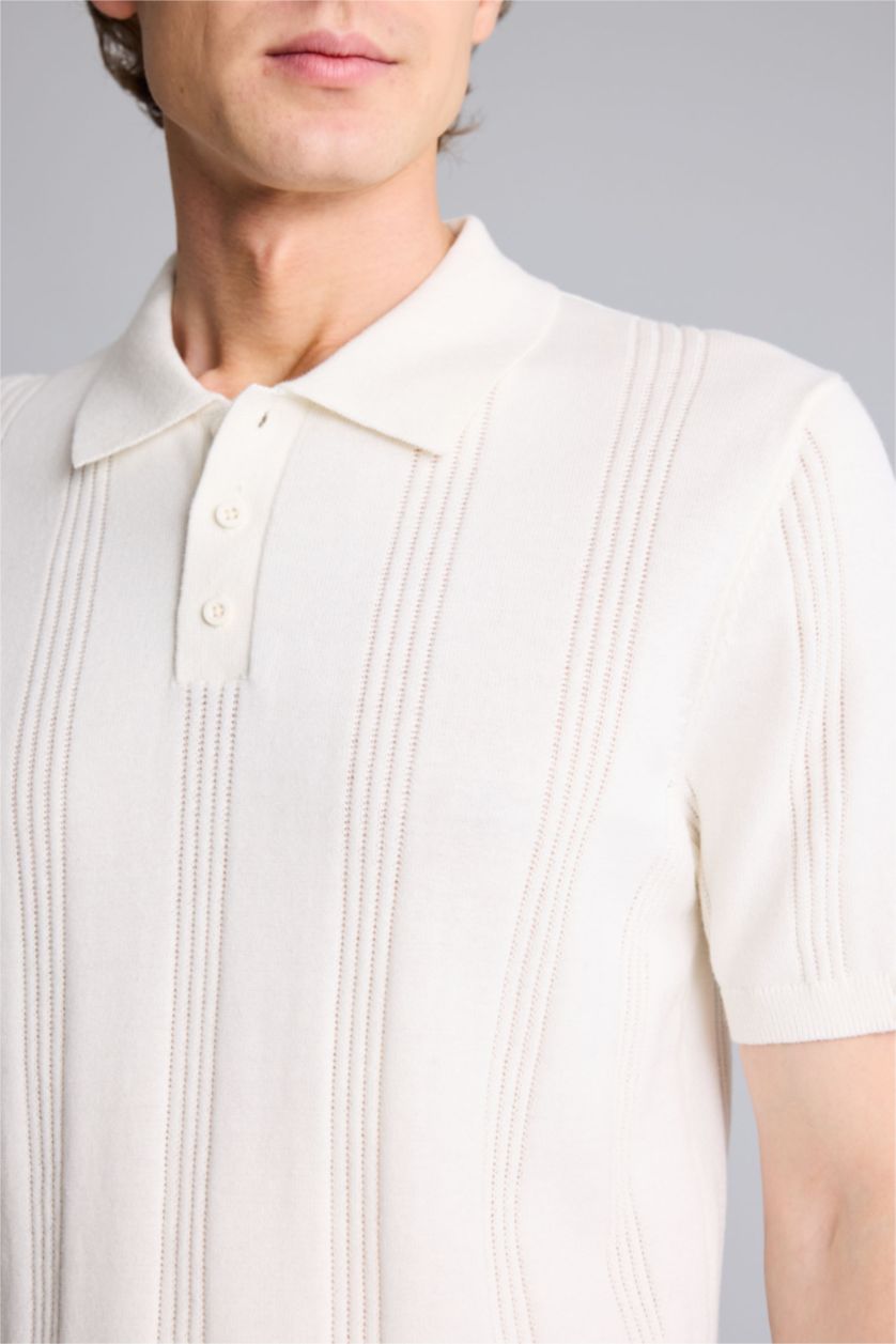 Мужчины Бежевый Standard Fit Knitwear Short Sleeve Polo T-Shirt