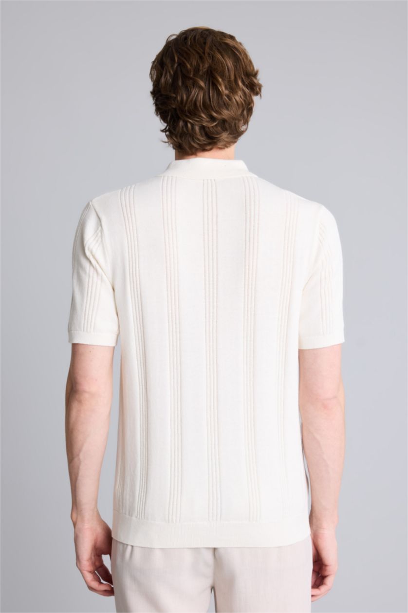 Мужчины Бежевый Standard Fit Knitwear Short Sleeve Polo T-Shirt