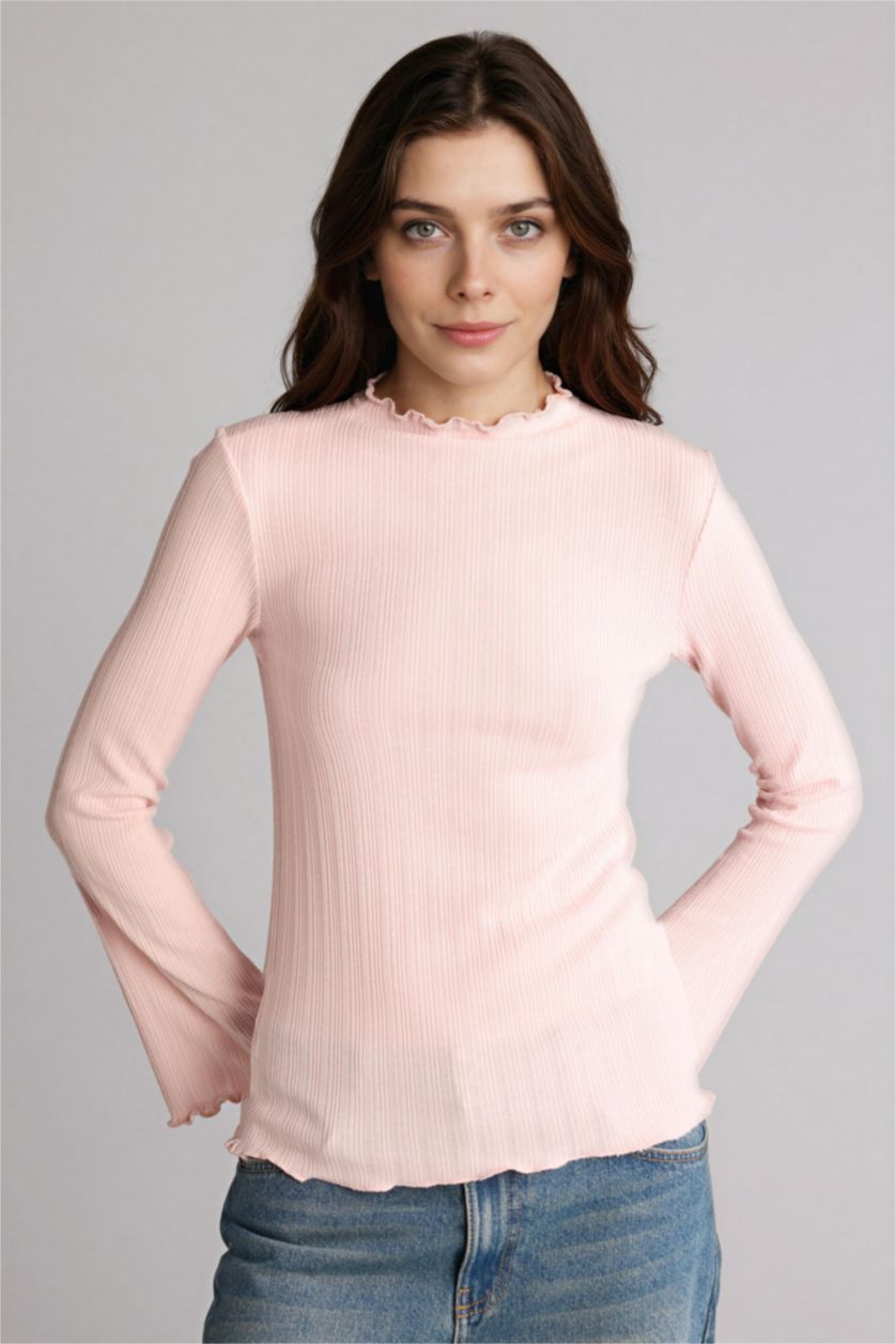 Kadın Açık Pembe Slım Fıt Uzun Kollu Tunik