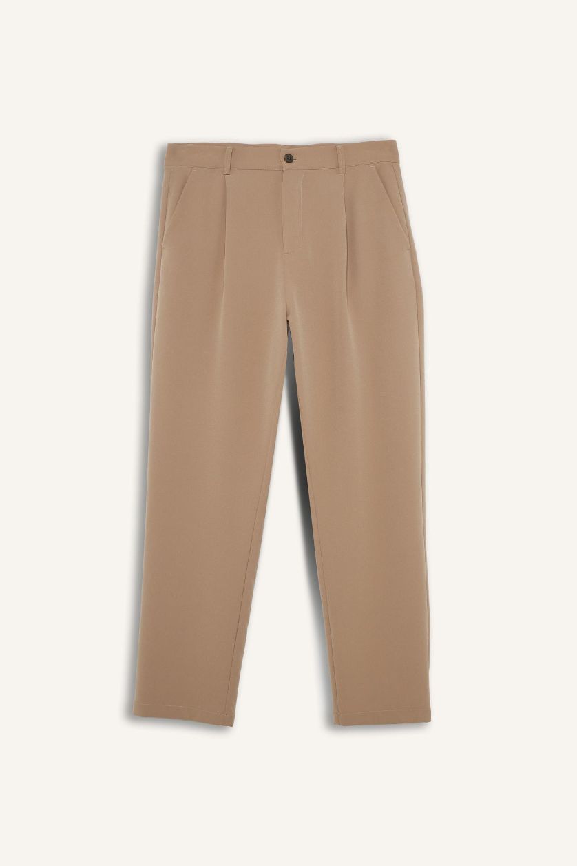 HOMME Beige Pantalon classique en tissu à poches Coupe droite