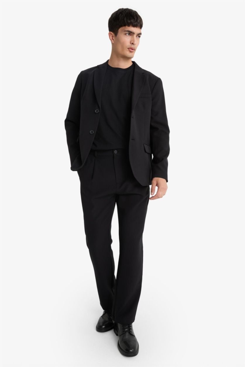 MAN Black Straight Fit Pleated Straight Leg Fabric Trousers