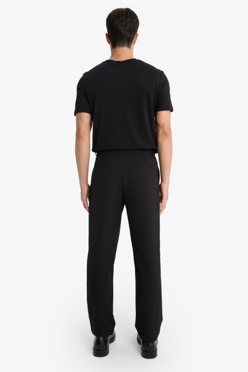 MAN Black Straight Fit Pleated Straight Leg Fabric Trousers