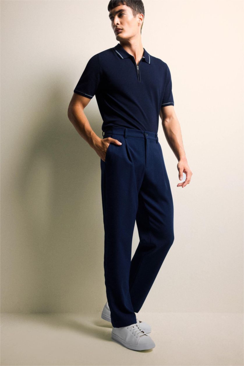 Man NAVY Straight Fit Regular Hem Trousers
