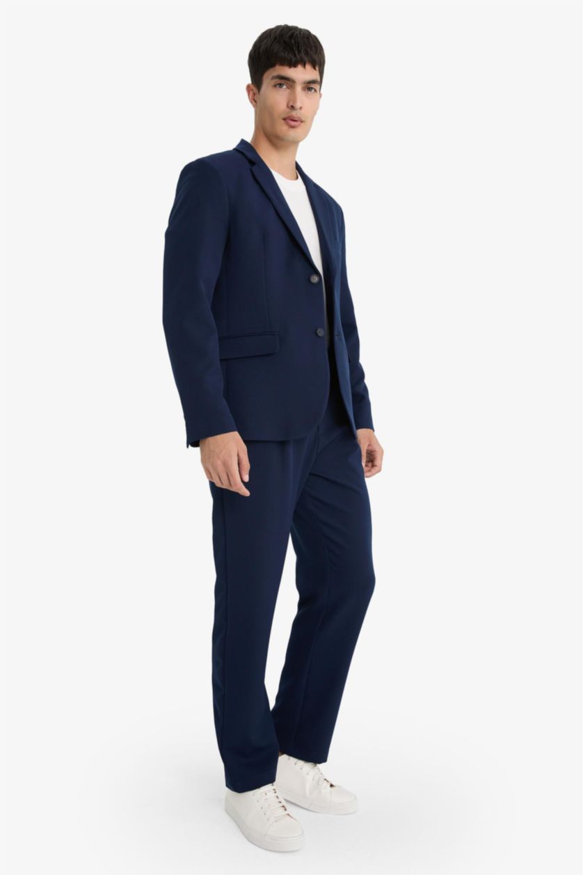 Man NAVY Straight Fit Regular Hem Trousers