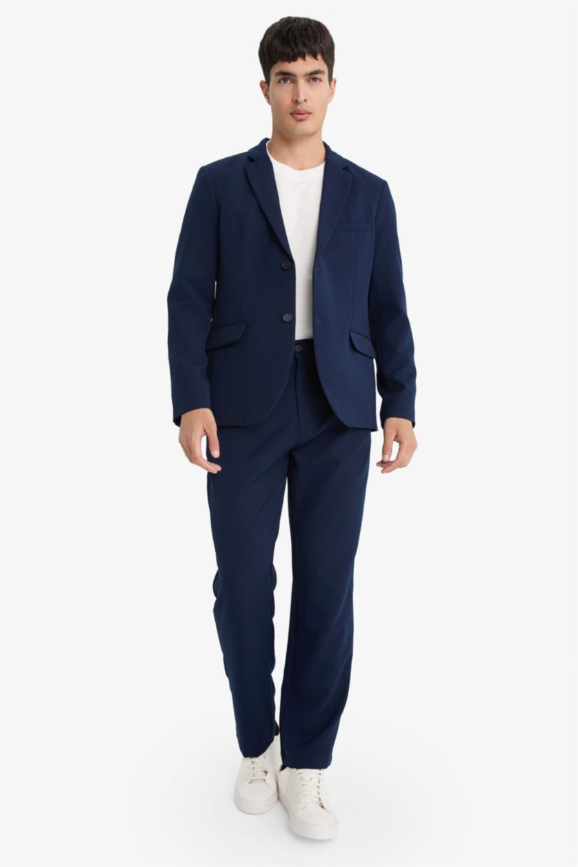 Man NAVY Straight Fit Regular Hem Trousers